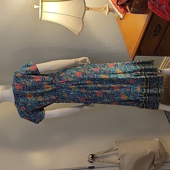 Zesica 1990s Turquoise Surplice Floral Wrap Maxi Prairie Dress - Picture 9 of 13